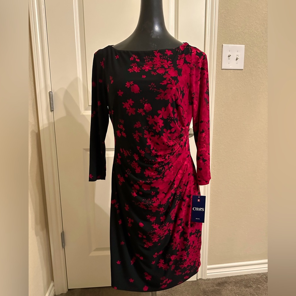 Chaps petite ruched dress